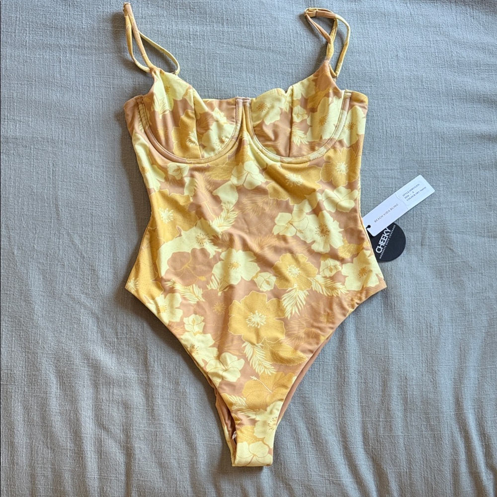 Yellow Floral Bathing suit $50 size Small